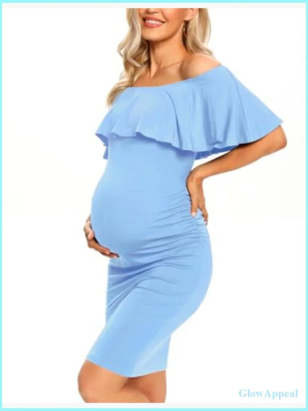 Maternity Bodycon Dress Off Shoulder Ruched Side Knee Length Cotton Spandex
